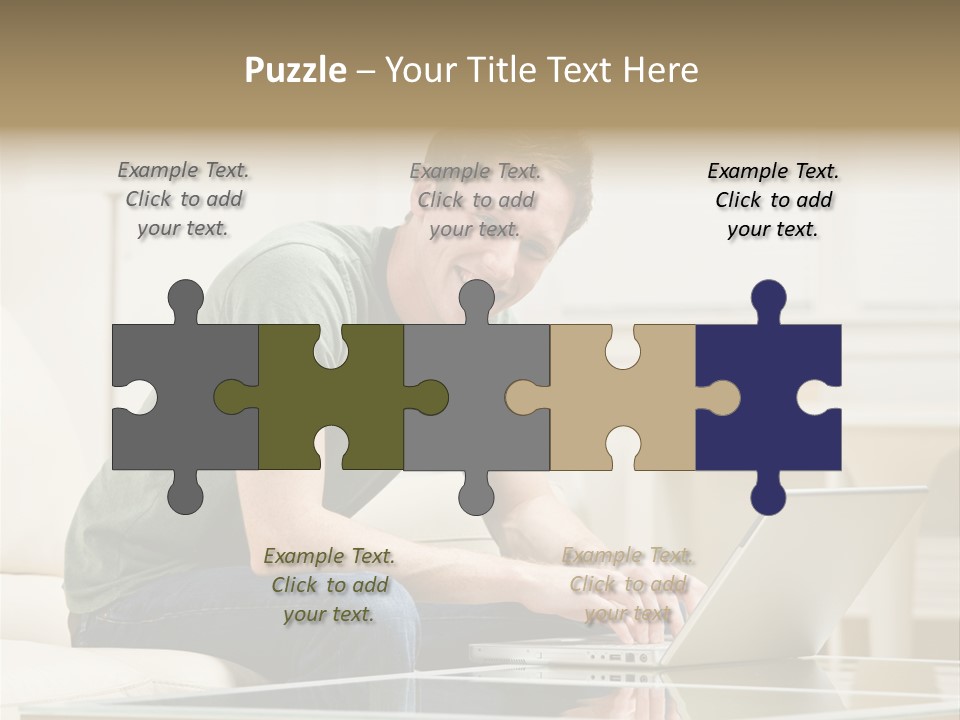 Man Sitting On Sofa In Livingroom Typing On Laptop PowerPoint Template