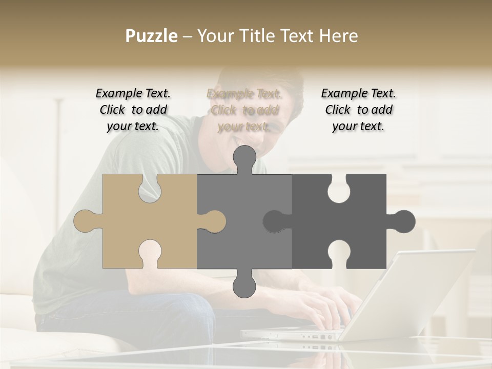 Man Sitting On Sofa In Livingroom Typing On Laptop PowerPoint Template