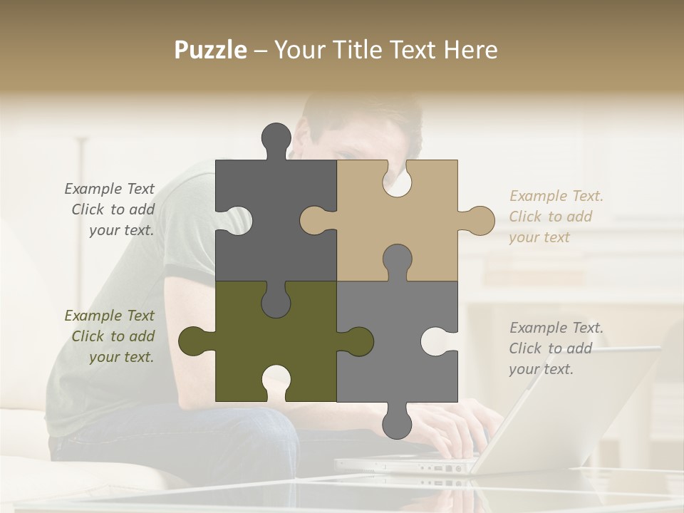 Man Sitting On Sofa In Livingroom Typing On Laptop PowerPoint Template