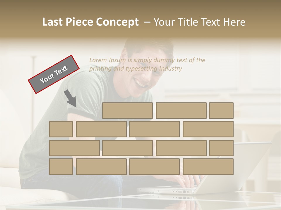 Man Sitting On Sofa In Livingroom Typing On Laptop PowerPoint Template