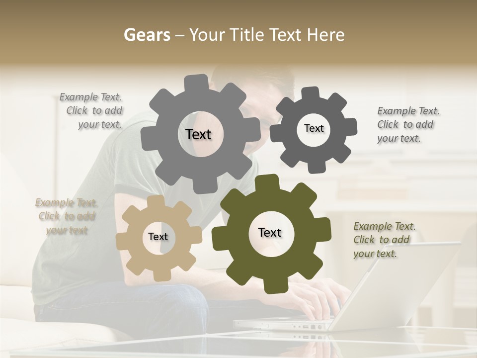 Man Sitting On Sofa In Livingroom Typing On Laptop PowerPoint Template