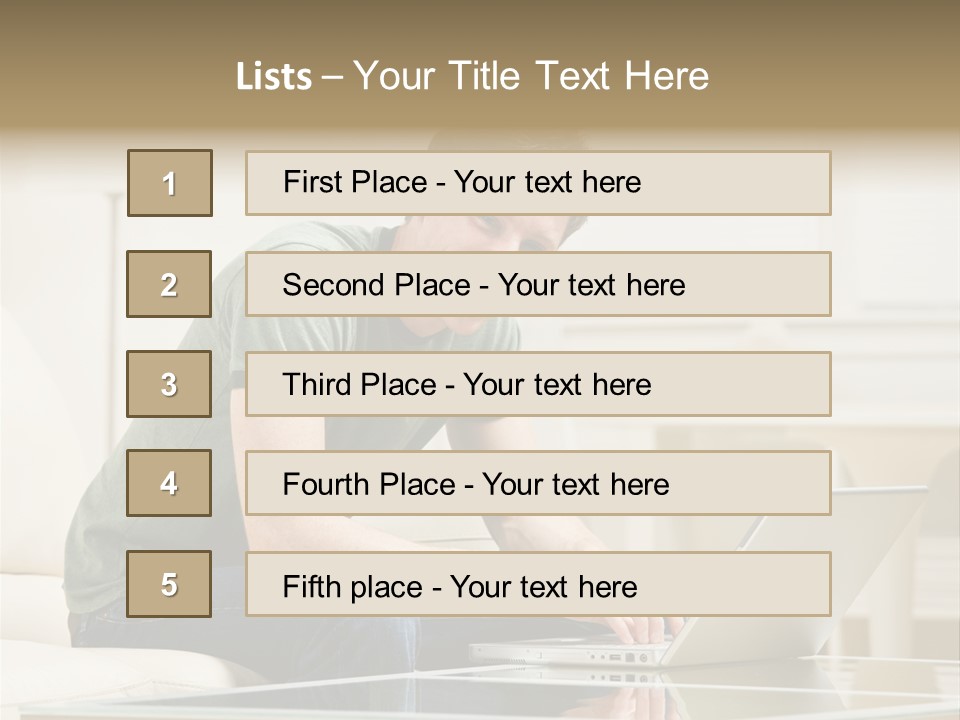 Man Sitting On Sofa In Livingroom Typing On Laptop PowerPoint Template