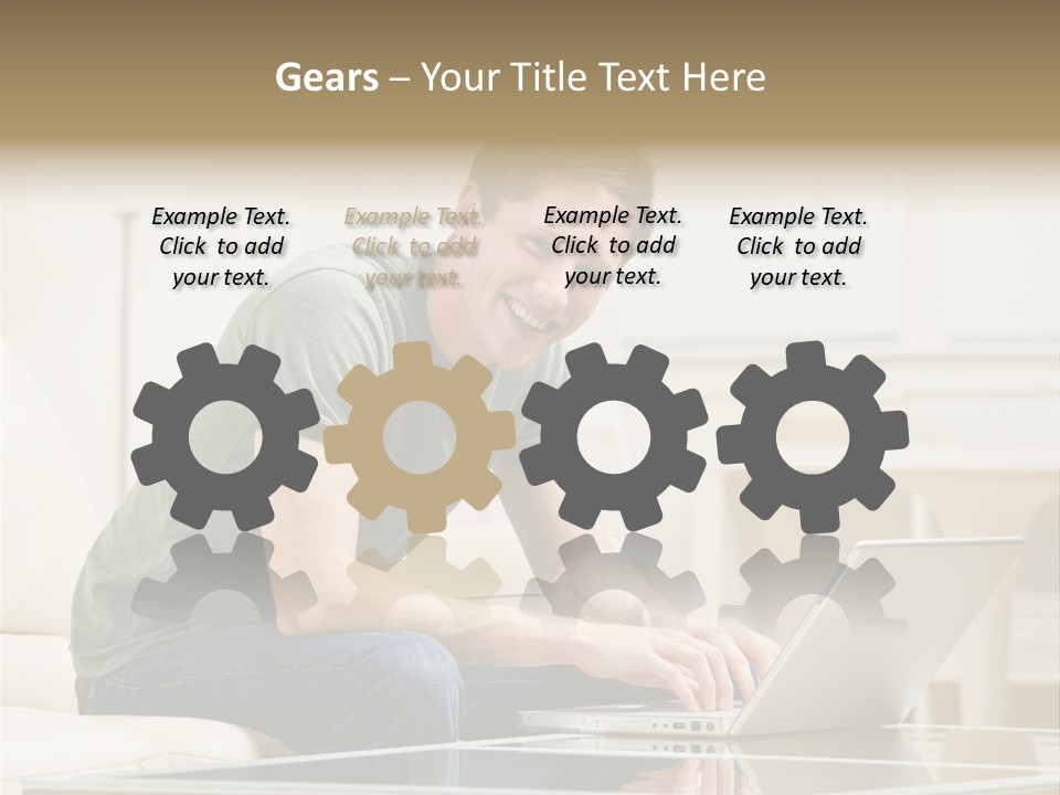 Man Sitting On Sofa In Livingroom Typing On Laptop PowerPoint Template