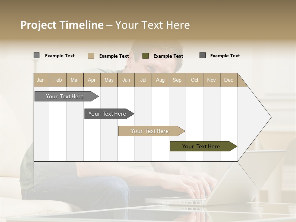 Man Sitting On Sofa In Livingroom Typing On Laptop PowerPoint Template