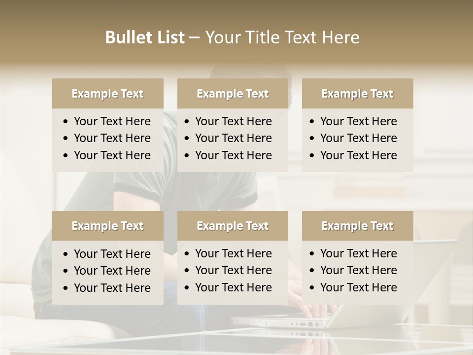 Man Sitting On Sofa In Livingroom Typing On Laptop PowerPoint Template