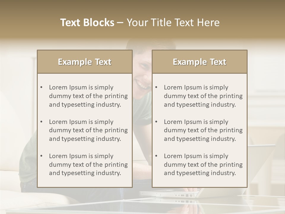 Man Sitting On Sofa In Livingroom Typing On Laptop PowerPoint Template