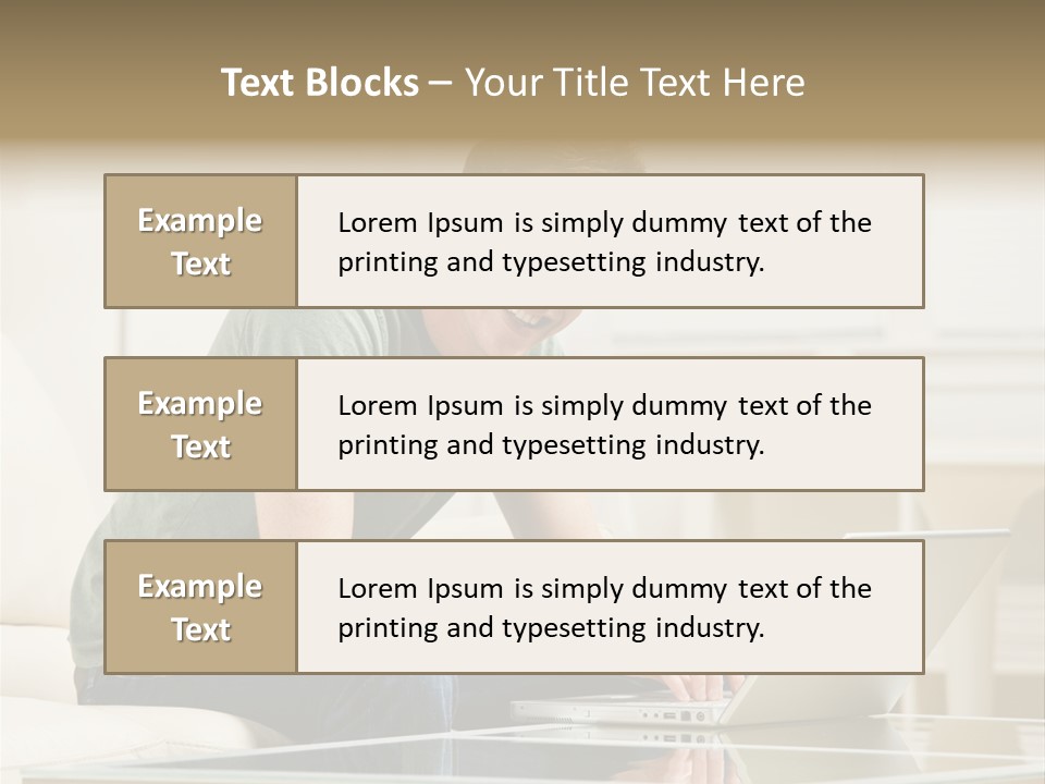 Man Sitting On Sofa In Livingroom Typing On Laptop PowerPoint Template