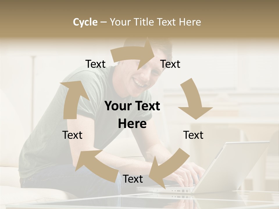 Man Sitting On Sofa In Livingroom Typing On Laptop PowerPoint Template