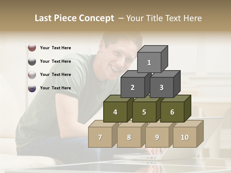 Man Sitting On Sofa In Livingroom Typing On Laptop PowerPoint Template