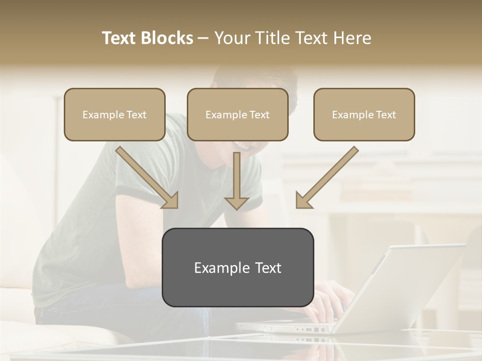 Man Sitting On Sofa In Livingroom Typing On Laptop PowerPoint Template