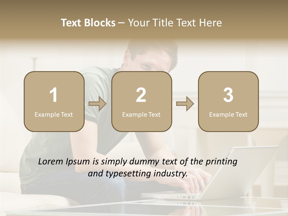 Man Sitting On Sofa In Livingroom Typing On Laptop PowerPoint Template