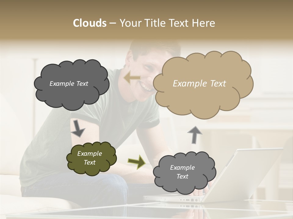 Man Sitting On Sofa In Livingroom Typing On Laptop PowerPoint Template