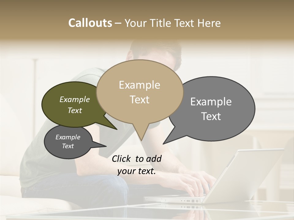 Man Sitting On Sofa In Livingroom Typing On Laptop PowerPoint Template