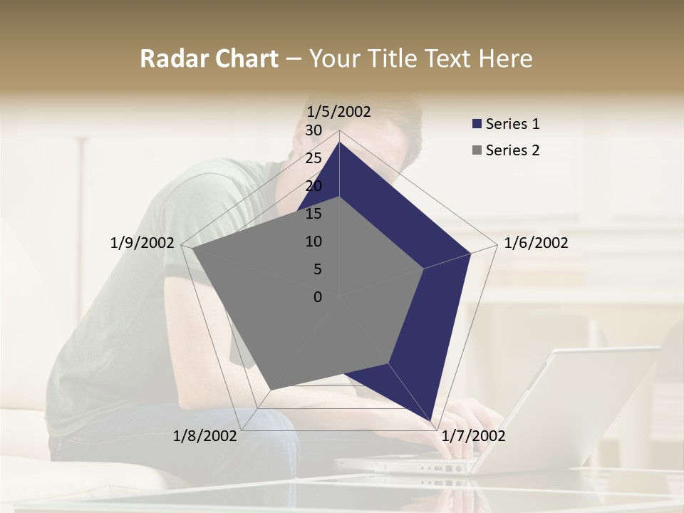 Man Sitting On Sofa In Livingroom Typing On Laptop PowerPoint Template