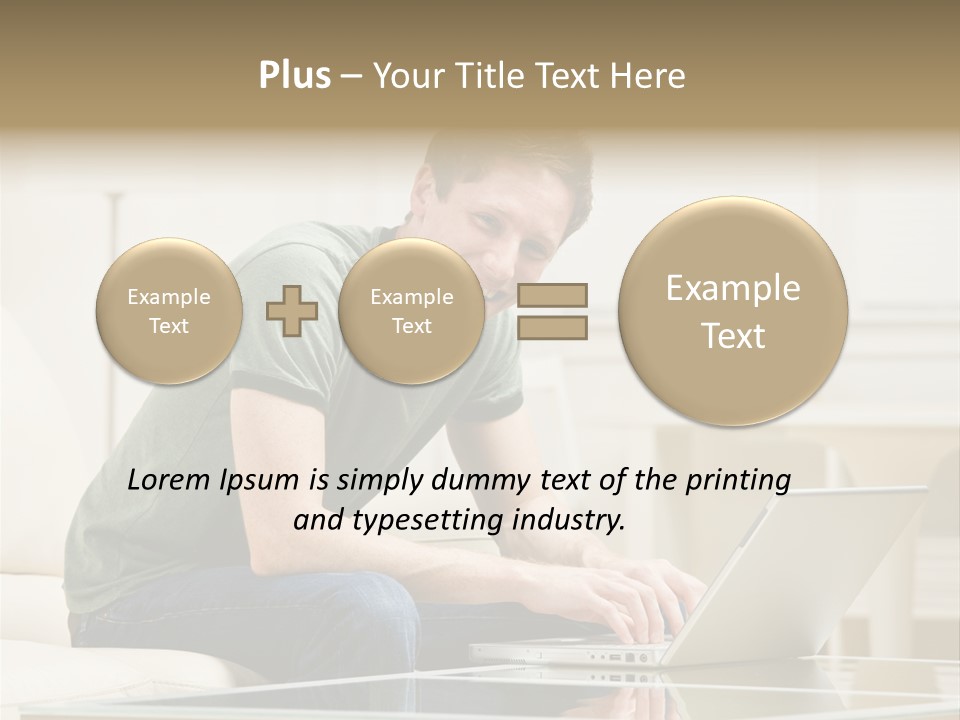 Man Sitting On Sofa In Livingroom Typing On Laptop PowerPoint Template