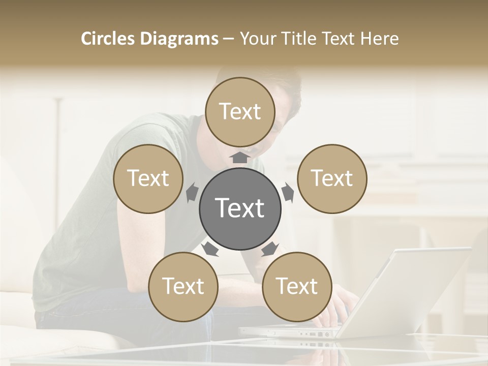 Man Sitting On Sofa In Livingroom Typing On Laptop PowerPoint Template