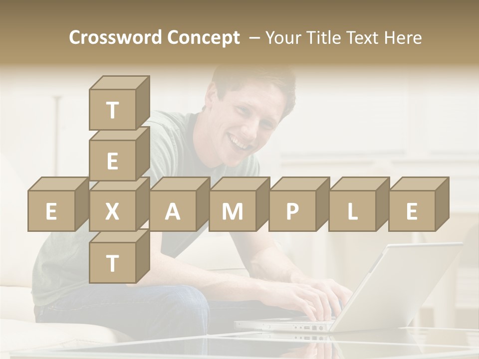 Man Sitting On Sofa In Livingroom Typing On Laptop PowerPoint Template