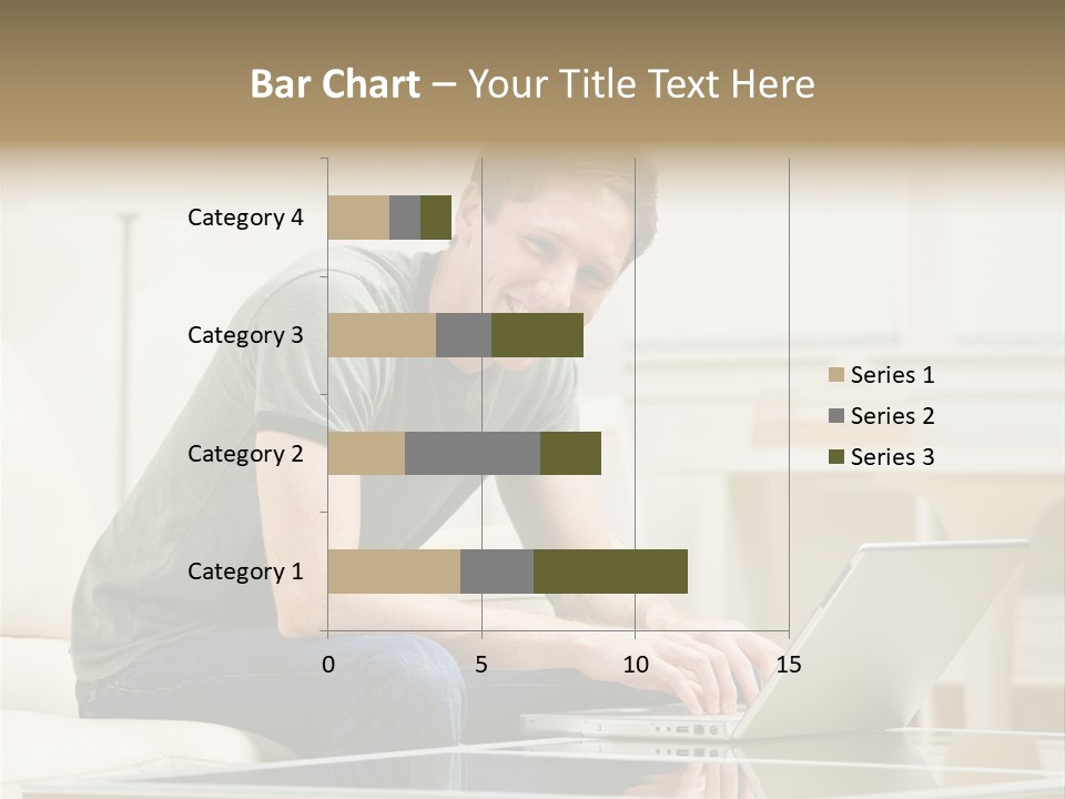 Man Sitting On Sofa In Livingroom Typing On Laptop PowerPoint Template