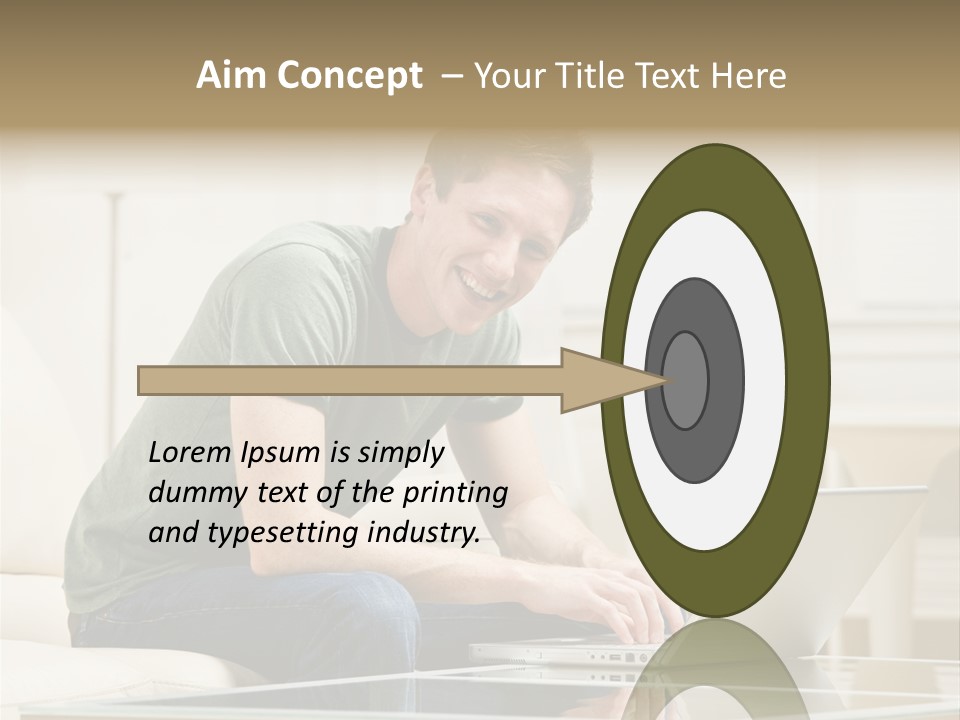 Man Sitting On Sofa In Livingroom Typing On Laptop PowerPoint Template