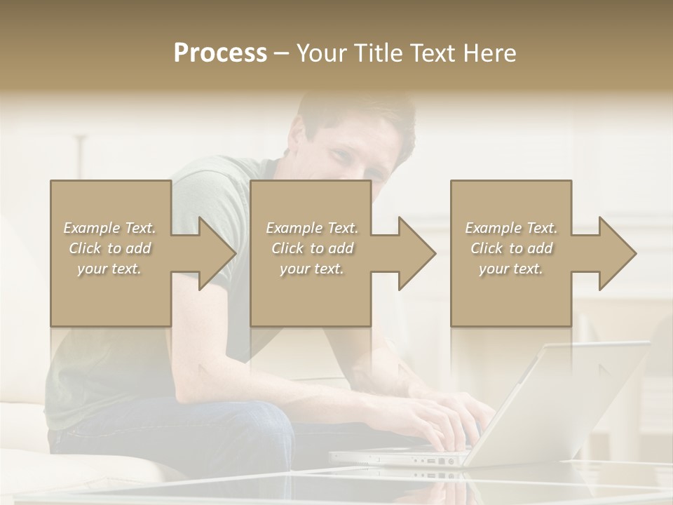 Man Sitting On Sofa In Livingroom Typing On Laptop PowerPoint Template