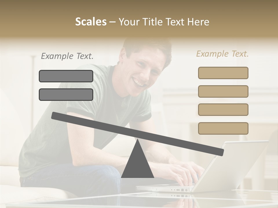 Man Sitting On Sofa In Livingroom Typing On Laptop PowerPoint Template