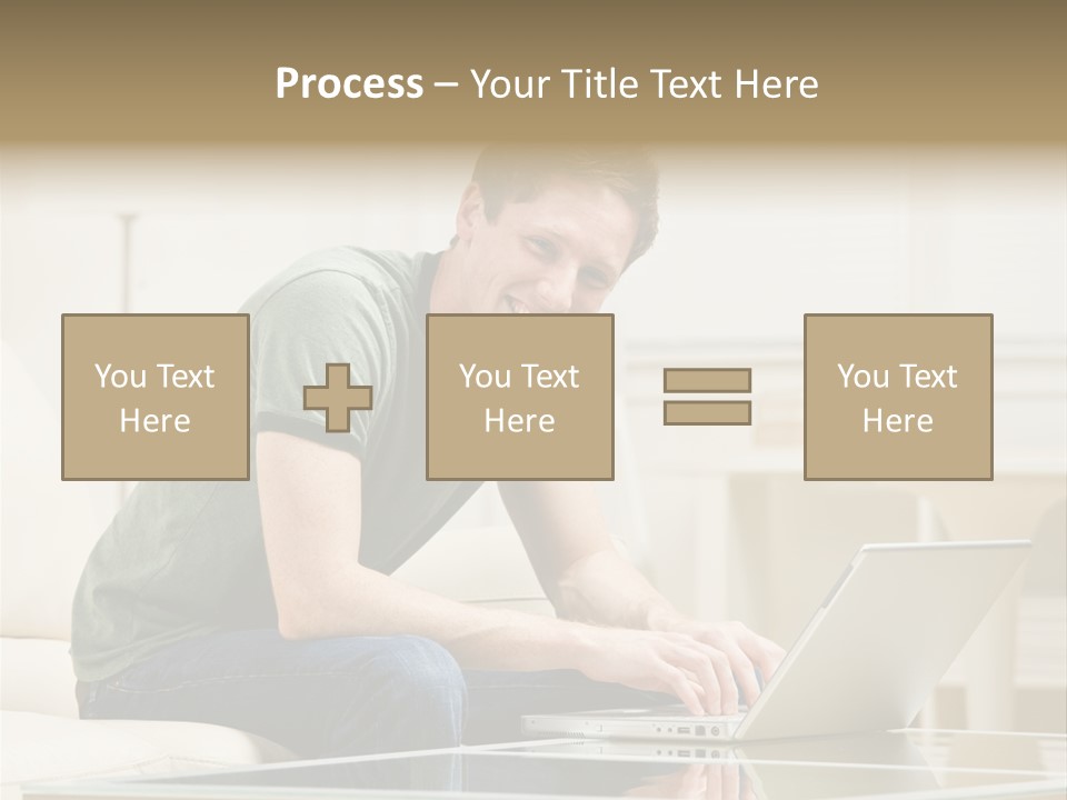 Man Sitting On Sofa In Livingroom Typing On Laptop PowerPoint Template