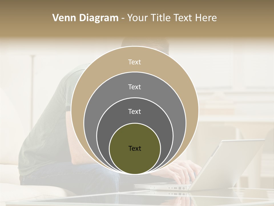 Man Sitting On Sofa In Livingroom Typing On Laptop PowerPoint Template