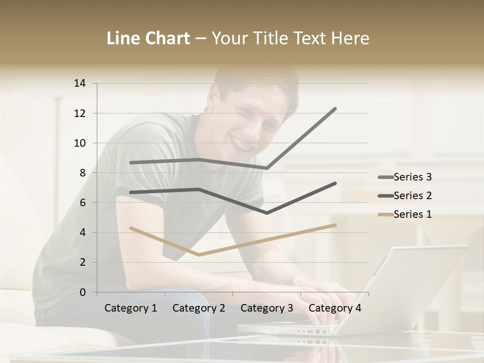 Man Sitting On Sofa In Livingroom Typing On Laptop PowerPoint Template