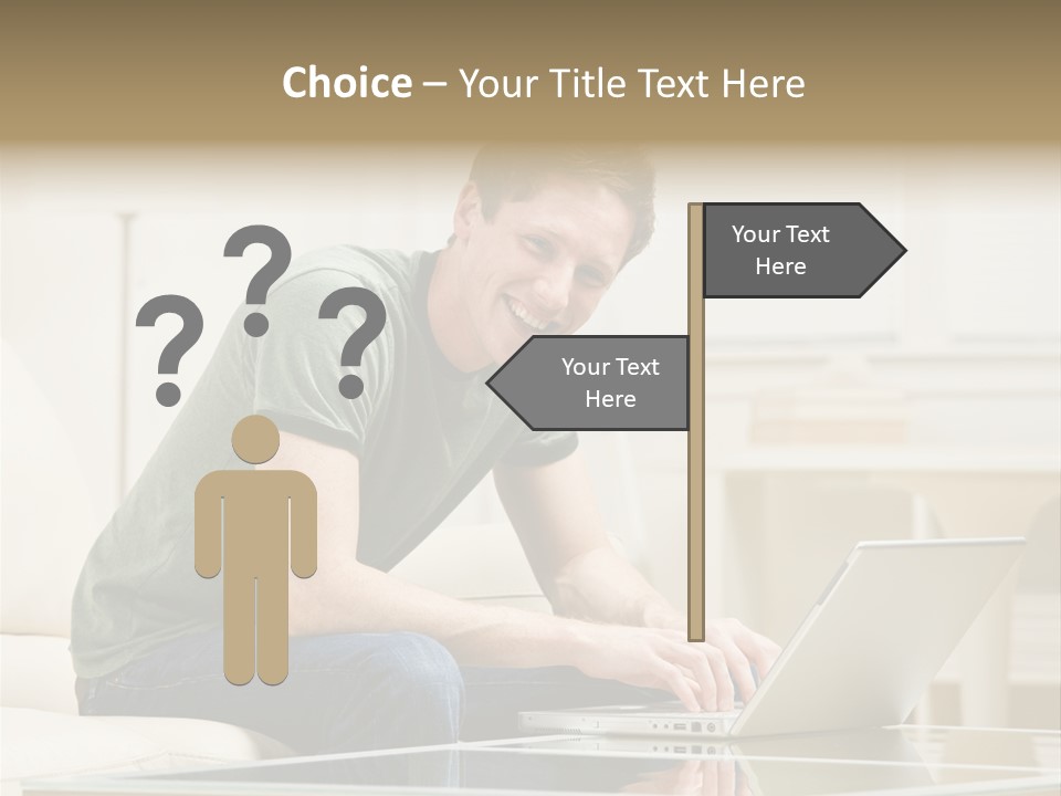 Man Sitting On Sofa In Livingroom Typing On Laptop PowerPoint Template