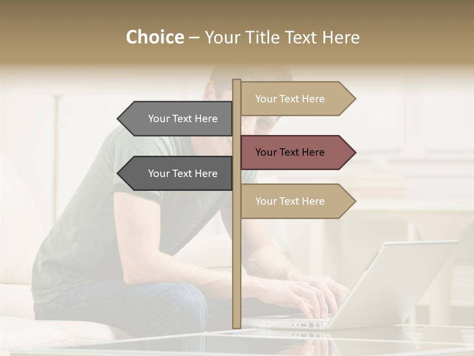 Man Sitting On Sofa In Livingroom Typing On Laptop PowerPoint Template