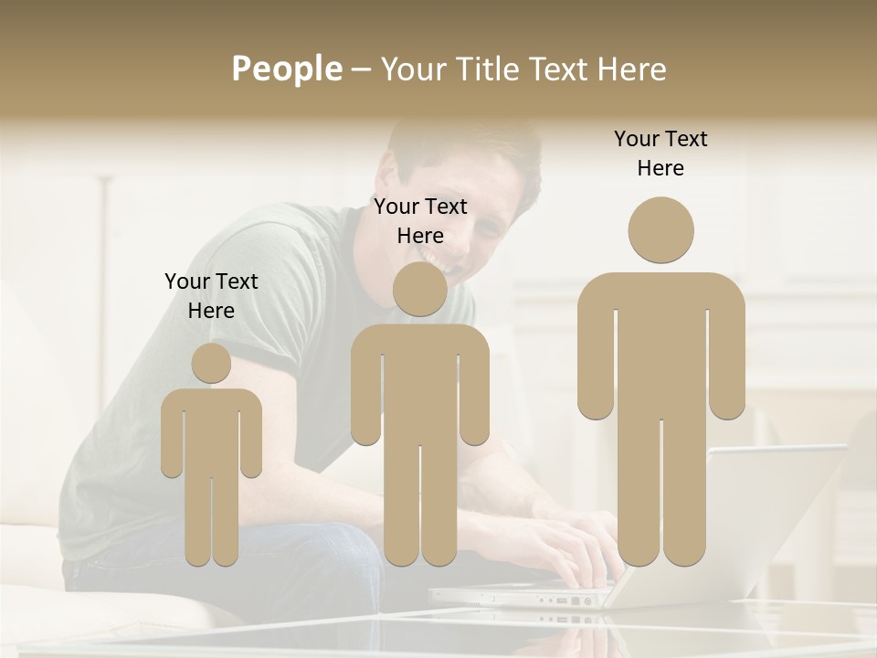 Man Sitting On Sofa In Livingroom Typing On Laptop PowerPoint Template