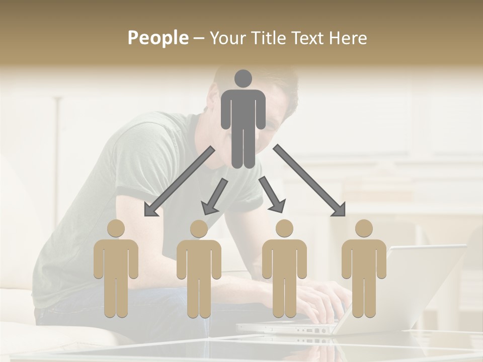 Man Sitting On Sofa In Livingroom Typing On Laptop PowerPoint Template