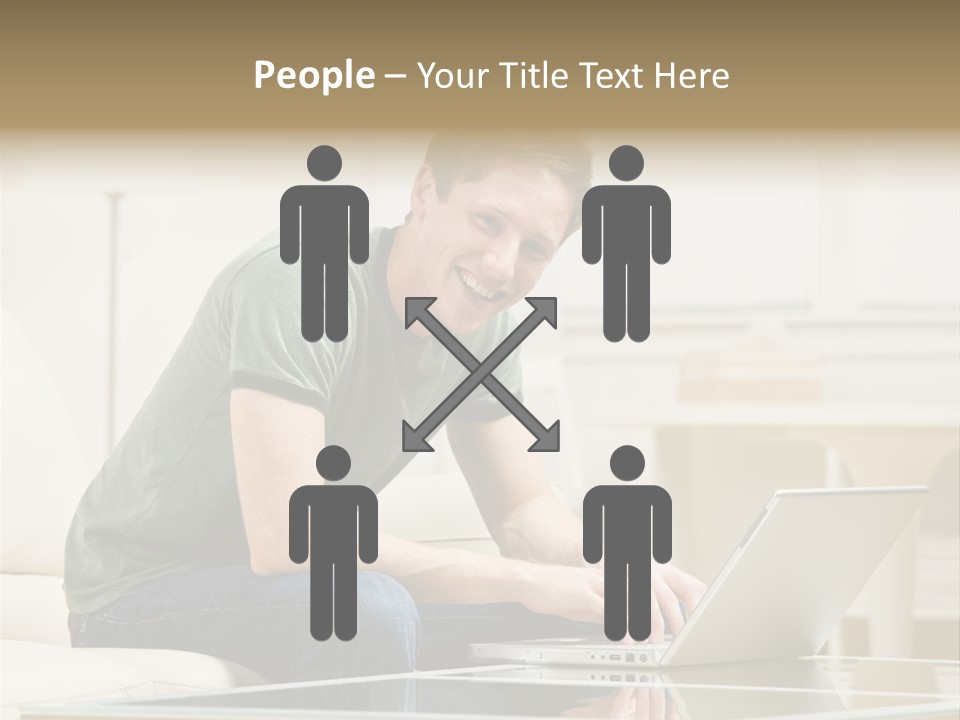 Man Sitting On Sofa In Livingroom Typing On Laptop PowerPoint Template