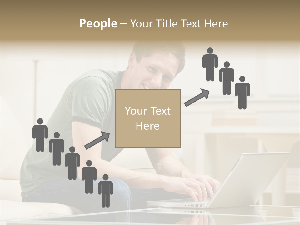 Man Sitting On Sofa In Livingroom Typing On Laptop PowerPoint Template