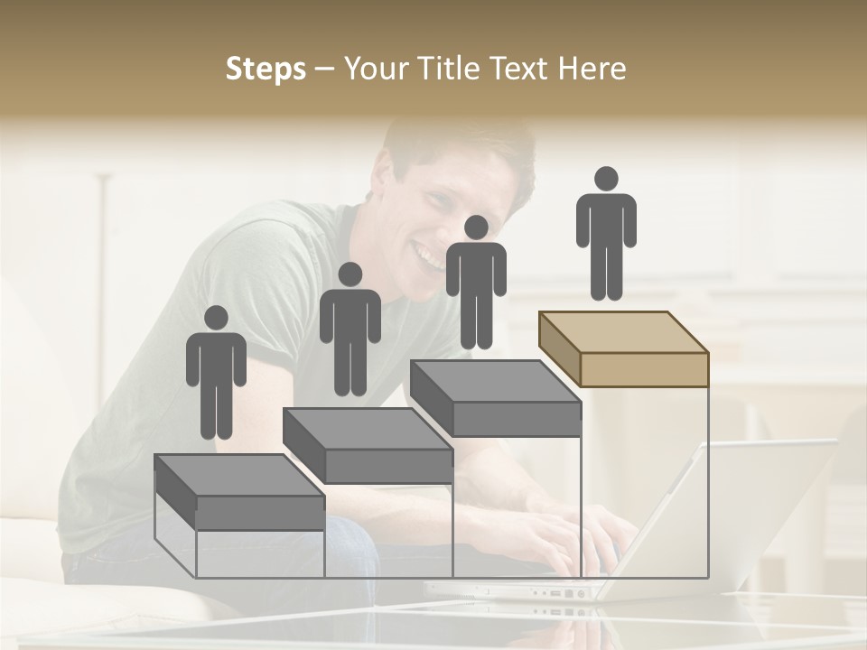 Man Sitting On Sofa In Livingroom Typing On Laptop PowerPoint Template