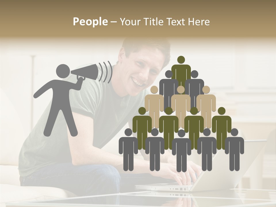 Man Sitting On Sofa In Livingroom Typing On Laptop PowerPoint Template