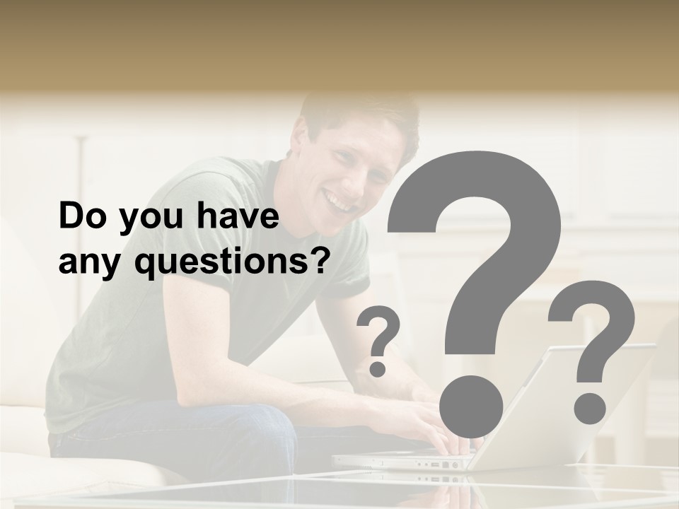 Man Sitting On Sofa In Livingroom Typing On Laptop PowerPoint Template