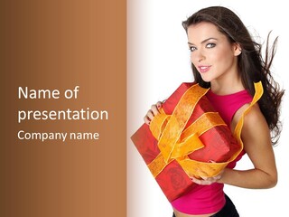 Sexy Girl Smiles And Holding A Gift In Packing PowerPoint Template