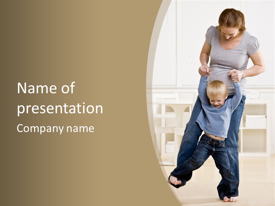 Pregnant Mother Dances Playfully With Her Son On Her Feet PowerPoint Template