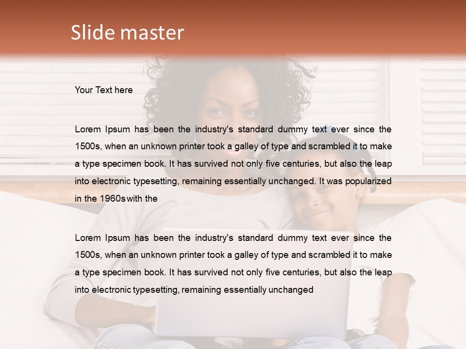 A Woman And Child Sitting On A Bed With A Laptop PowerPoint Template