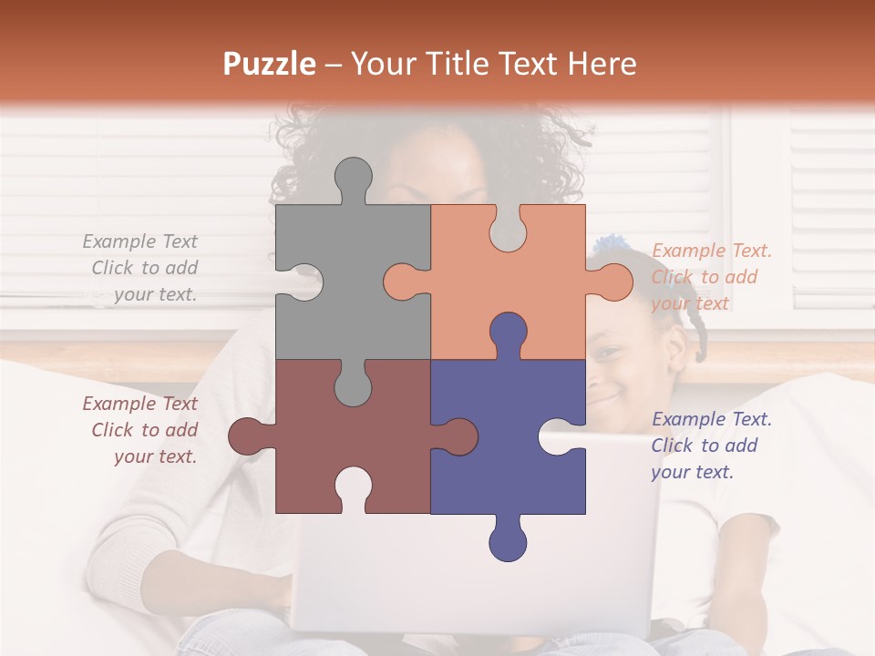 A Woman And Child Sitting On A Bed With A Laptop PowerPoint Template