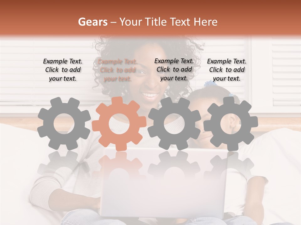 A Woman And Child Sitting On A Bed With A Laptop PowerPoint Template