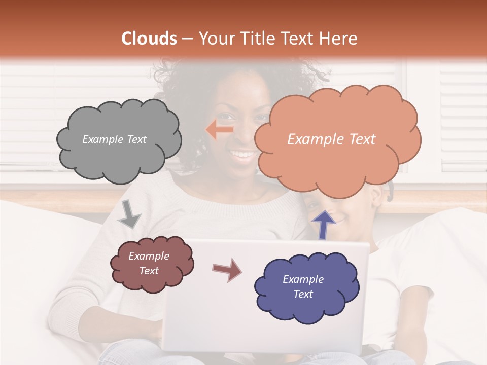 A Woman And Child Sitting On A Bed With A Laptop PowerPoint Template