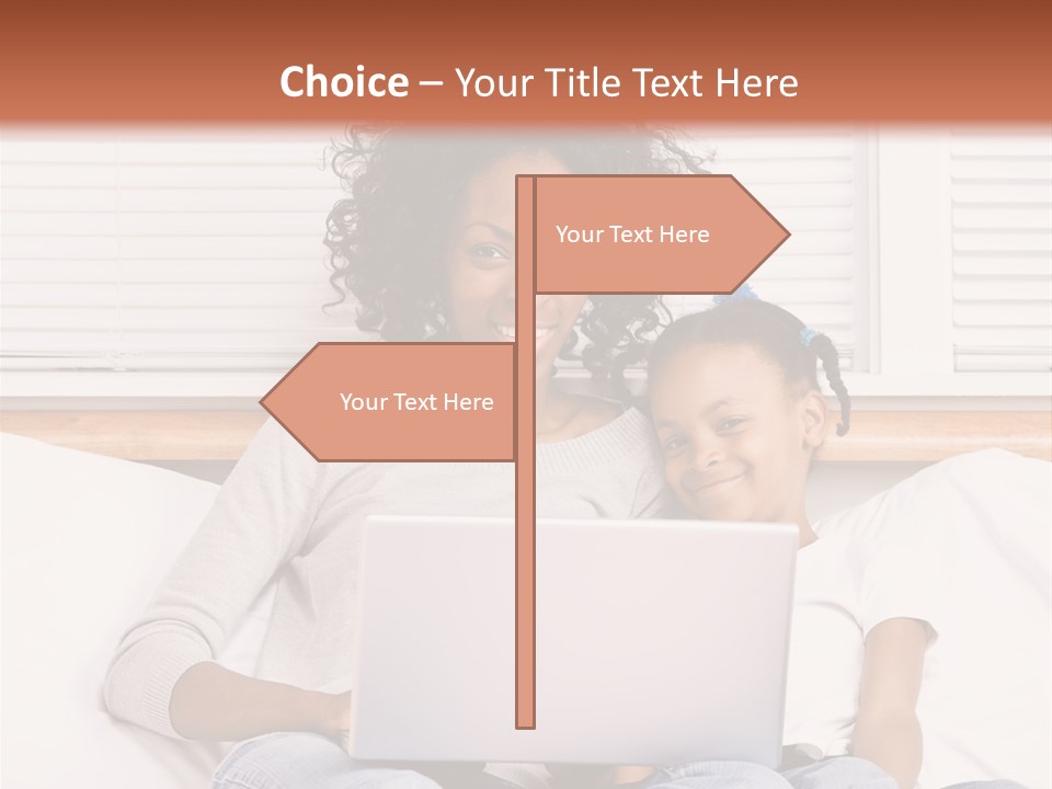 A Woman And Child Sitting On A Bed With A Laptop PowerPoint Template
