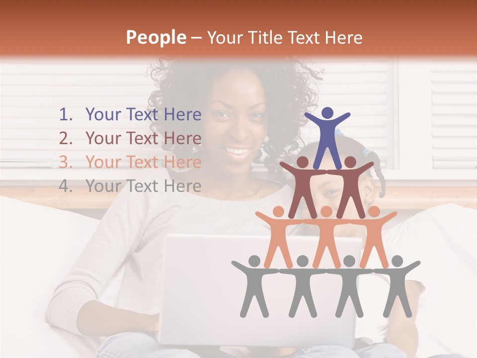 A Woman And Child Sitting On A Bed With A Laptop PowerPoint Template