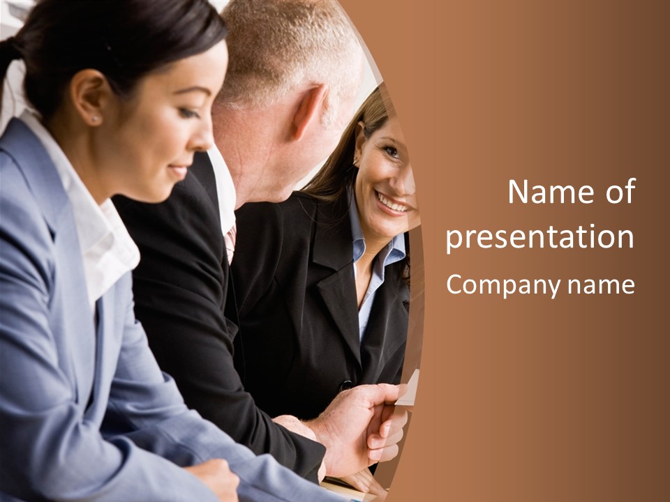 Confident Businesswoman Handing Co-Worker Business Card In Meeting PowerPoint Template