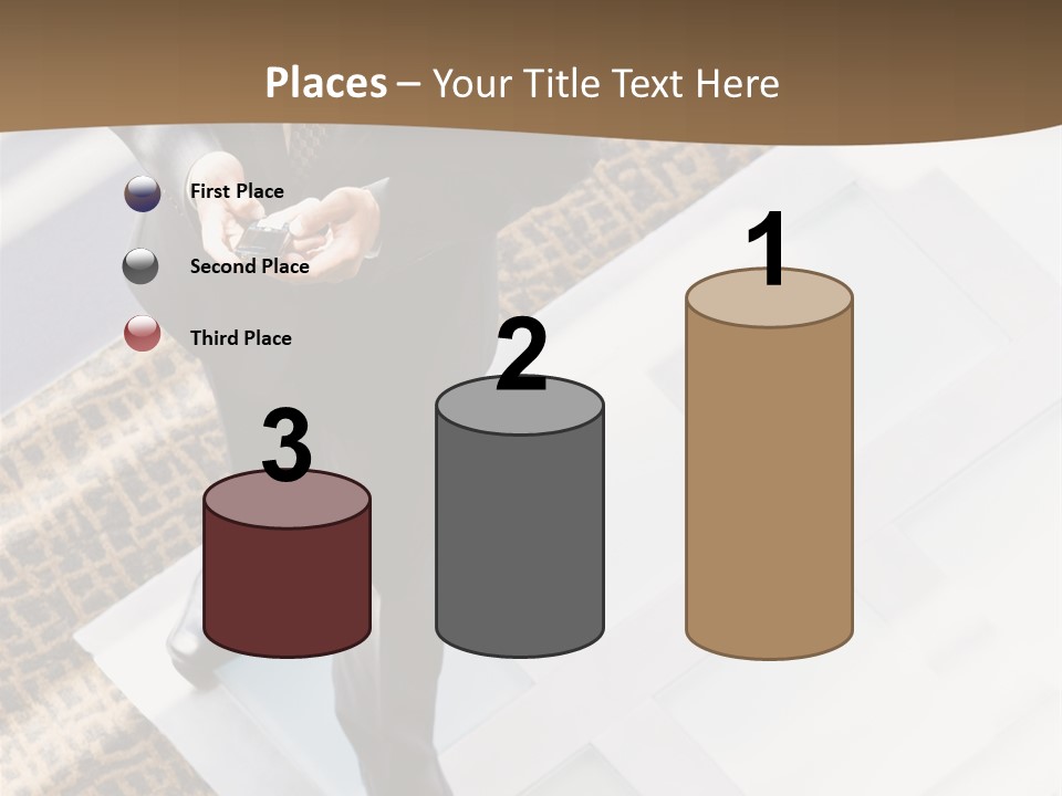 A Man In A Suit Is Looking Down At His Cell Phone PowerPoint Template