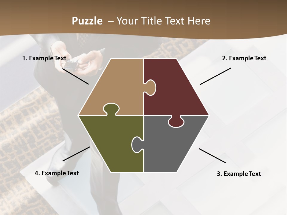 A Man In A Suit Is Looking Down At His Cell Phone PowerPoint Template