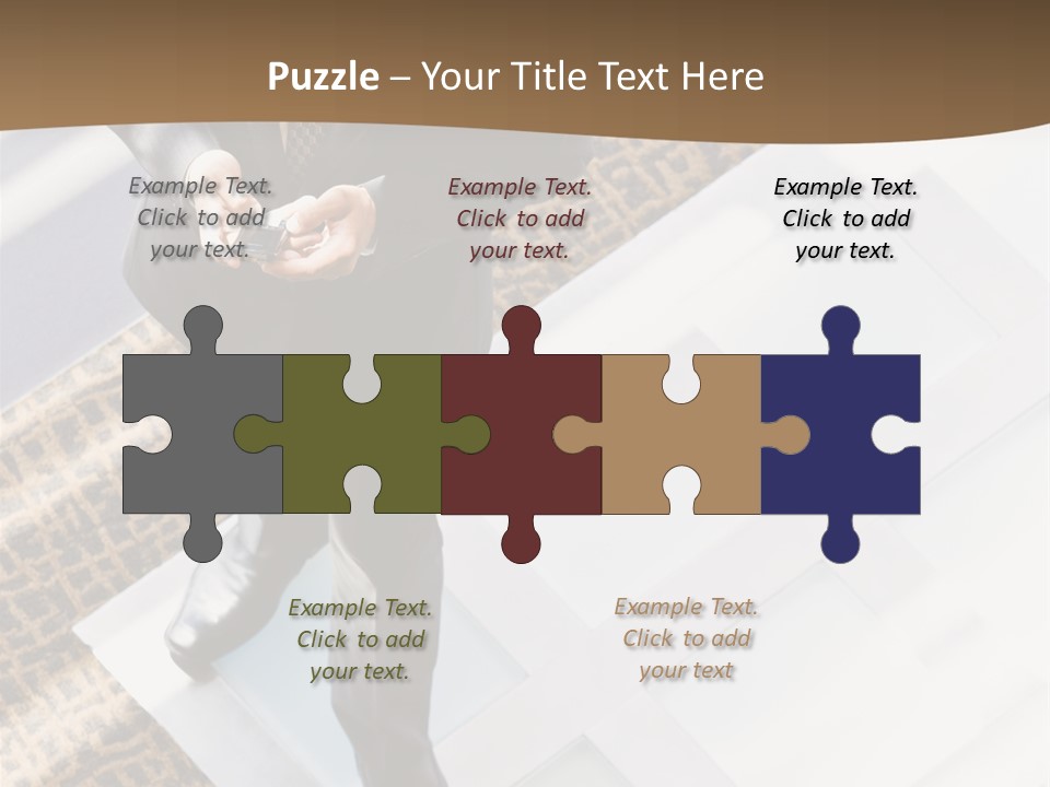 A Man In A Suit Is Looking Down At His Cell Phone PowerPoint Template