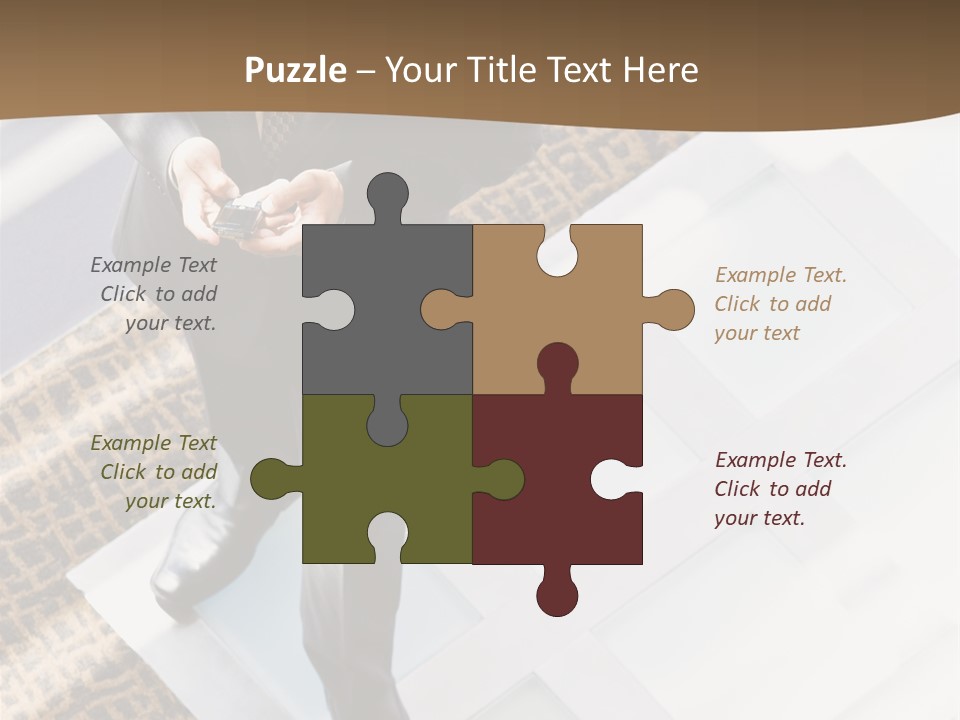 A Man In A Suit Is Looking Down At His Cell Phone PowerPoint Template